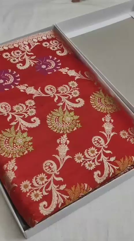 Red mix orange pure banarasi katan silk sarees