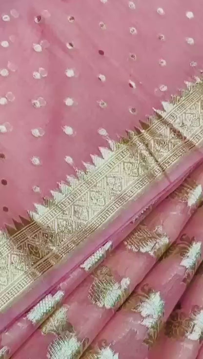 Pink banarasi cotton silk lehenga for elders