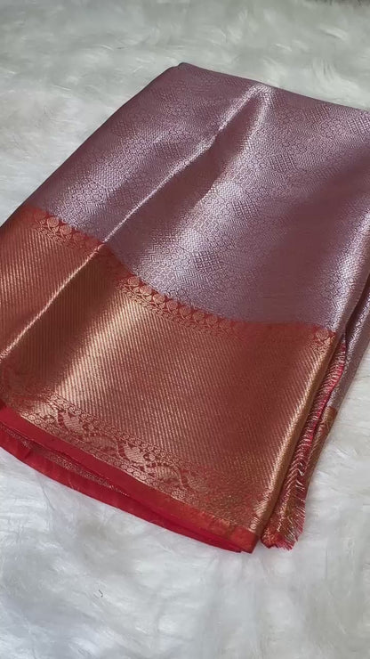 Pinkish gold Banarasi tissue silk sarees