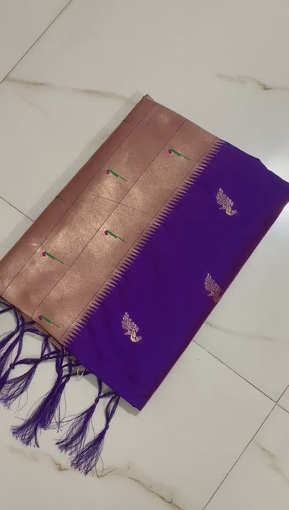 Purple blue kanjivaram paithani silk sarees