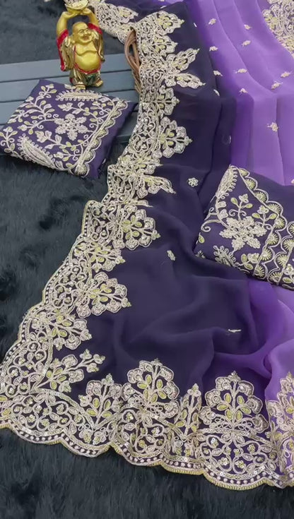 Faux shaded sequence work georgette sarees