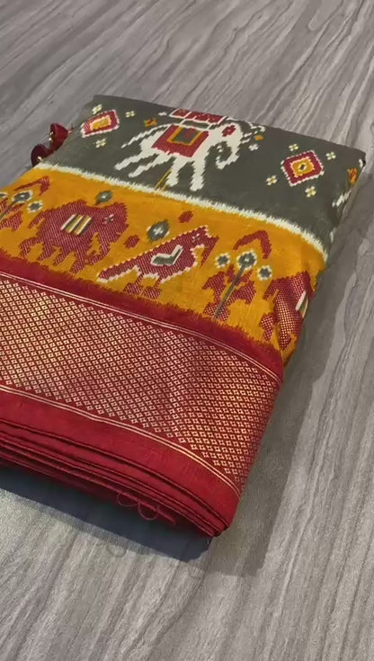 Gray munga crepe patola silk sarees