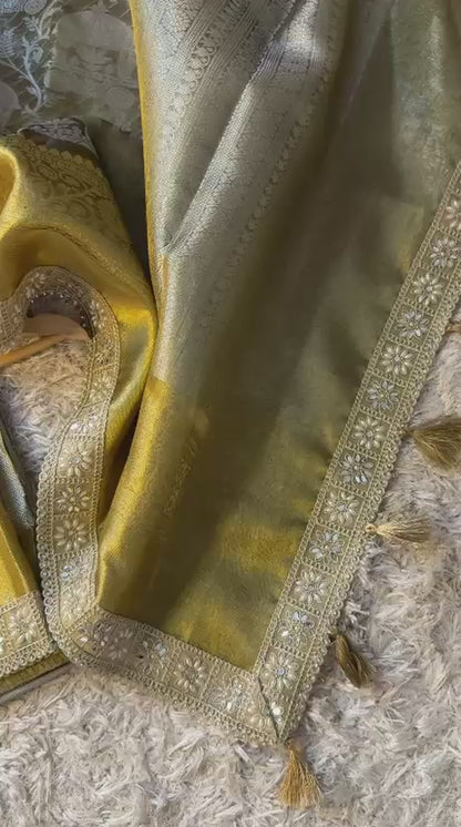 Silver and gold banarasi katan tissue silk sarees