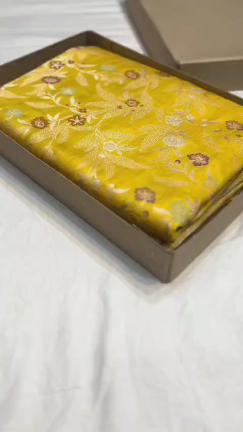 Dark yellow pure banarasi katan silk sarees