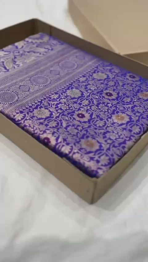 purple blue pure banarasi katan silk sarees