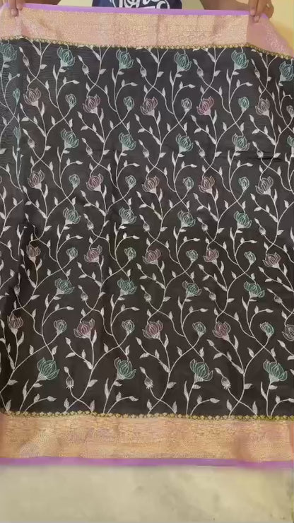 Semi banarasi chiffon silk printed sarees
