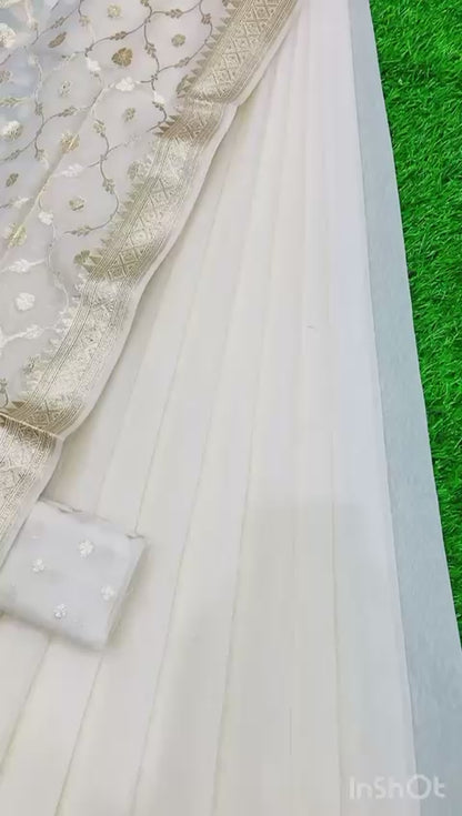 Cream banarasi lehenga for elders