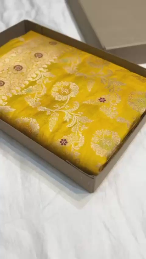 Yellow pure banarasi katan silk sarees