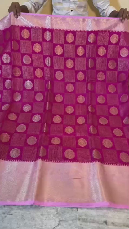 Banarasi semi katan silk sarees with chokdi design