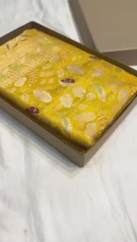 Yellow pure banarasi katan silk sarees