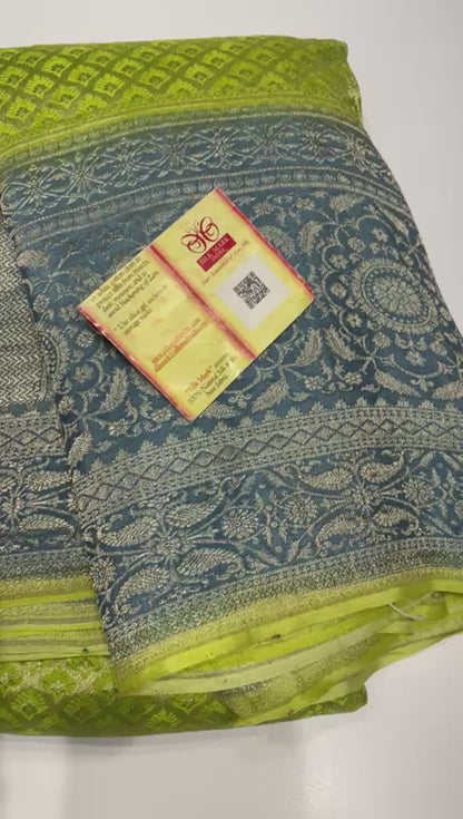 Green pure khaddi banarasi crepe silk sarees