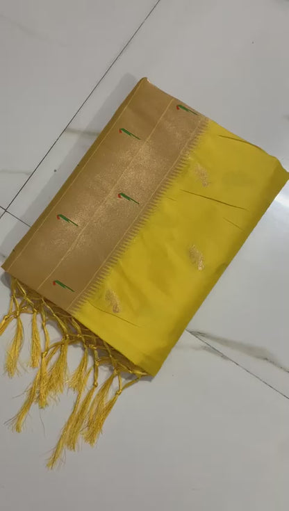 Yellow kanjivaram paithani silk sarees