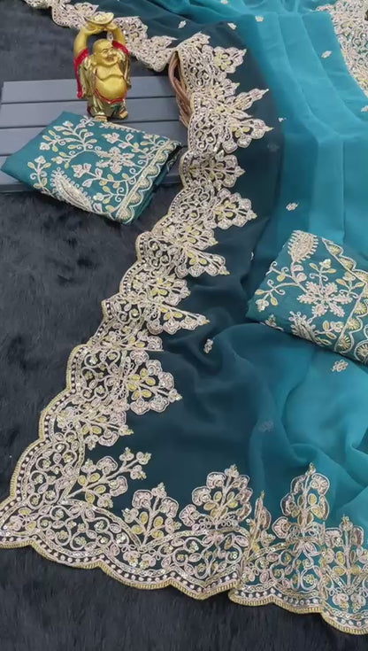 Faux shaded sequence work georgette sarees