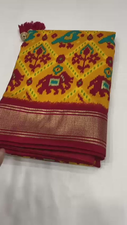 Mango yellow munga crepe patola silk sarees