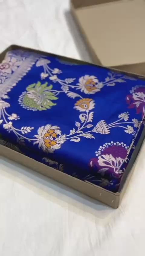 Royal blue pure banarasi katan silk sarees