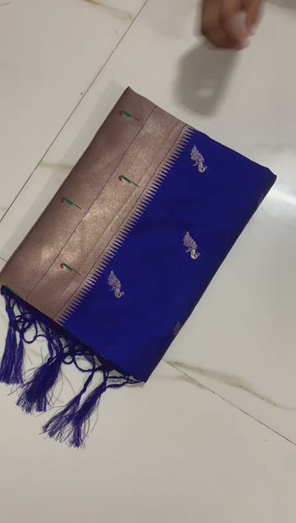 Dark blue kanjivaram paithani silk sarees