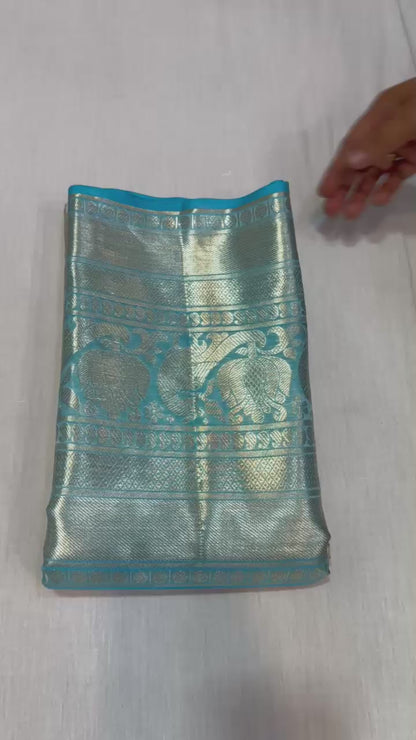 Silver with sky blue pure kanchipuram bridal silk sarees