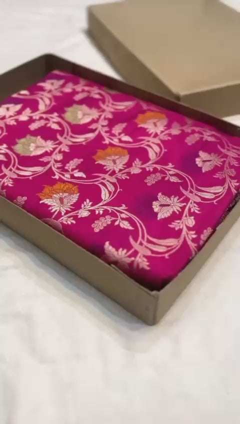 Dark pink pure banarasi katan silk sarees