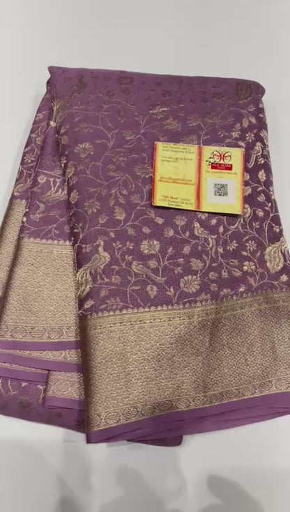 Dark onion pink pure khaddi banarasi crepe silk sarees