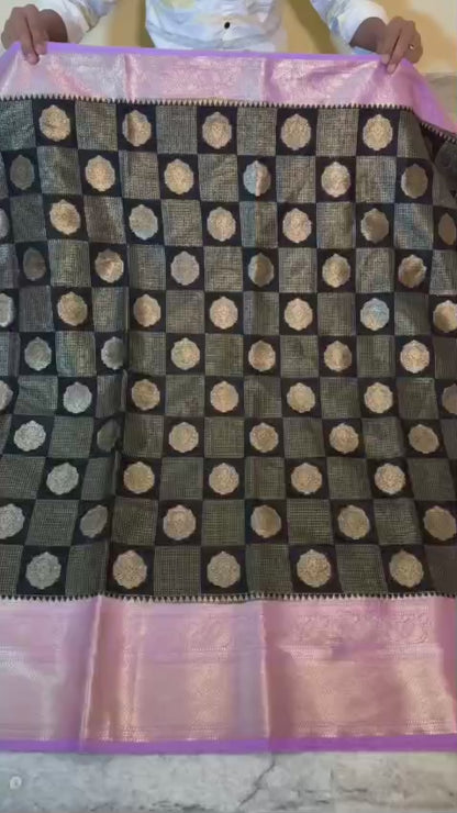 Banarasi semi katan silk sarees with chokdi design