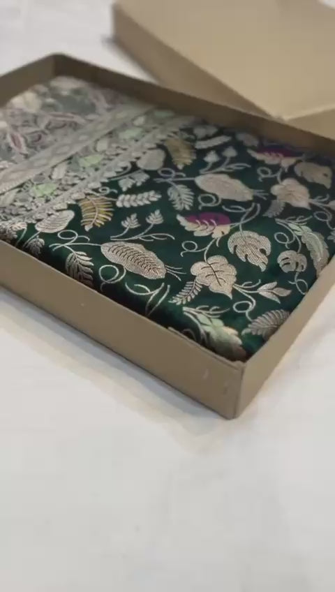 Bottle green pure banarasi katan silk sarees