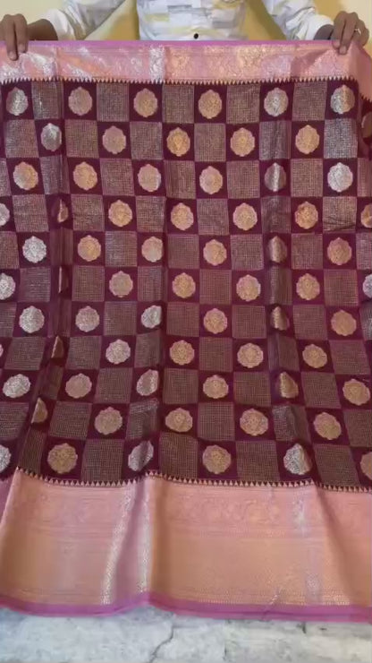 Banarasi semi katan silk sarees with chokdi design