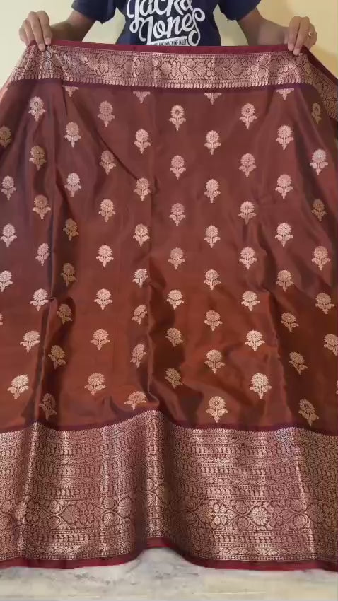 Chocolate brown banarasi semi chiniya silk sarees