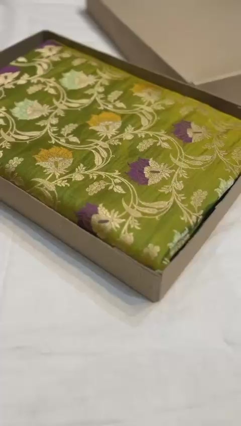 Olive green pure banarasi katan silk sarees