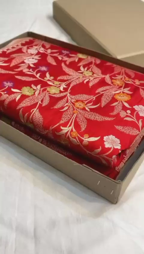 Red pure banarasi katan silk sarees