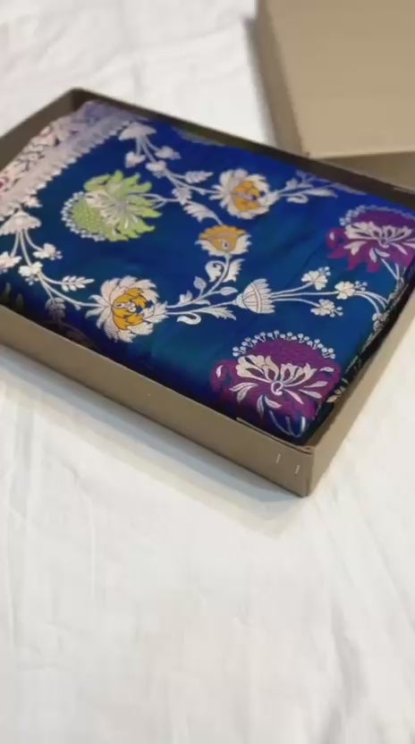 Dark blue pure banarasi katan silk sarees