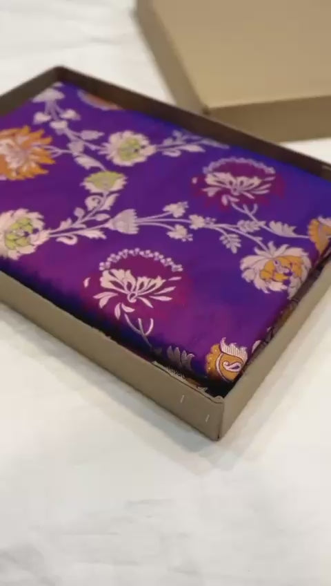 Dark purple pure banarasi katan silk sarees