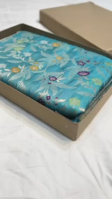 Sky blue pure banarasi katan silk sarees
