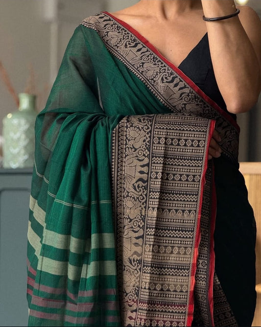 Bottle Green Narayanpet Cotton sarees