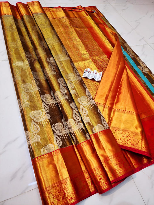 Brownish gold pure kanchipuram bridal silk sarees
