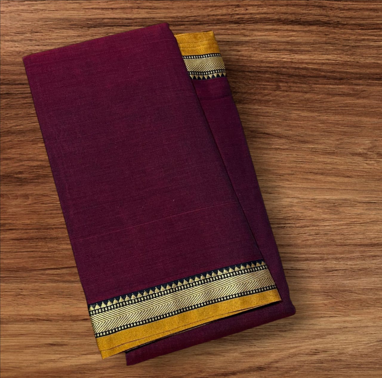 Maroon red mercerised Narayanpet Cotton sarees with thin border