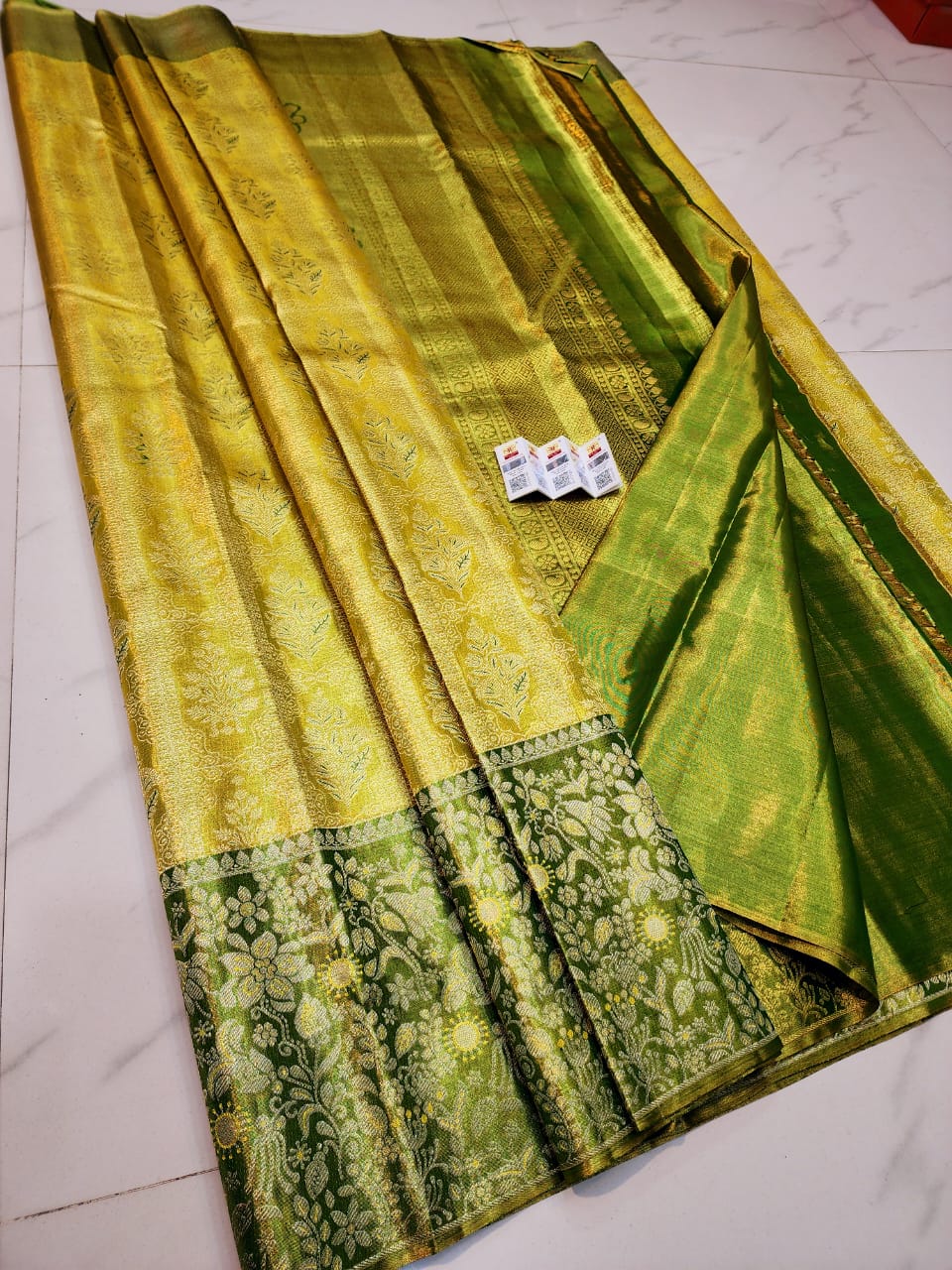 Lemon yellow pure kanchipuram bridal silk sarees