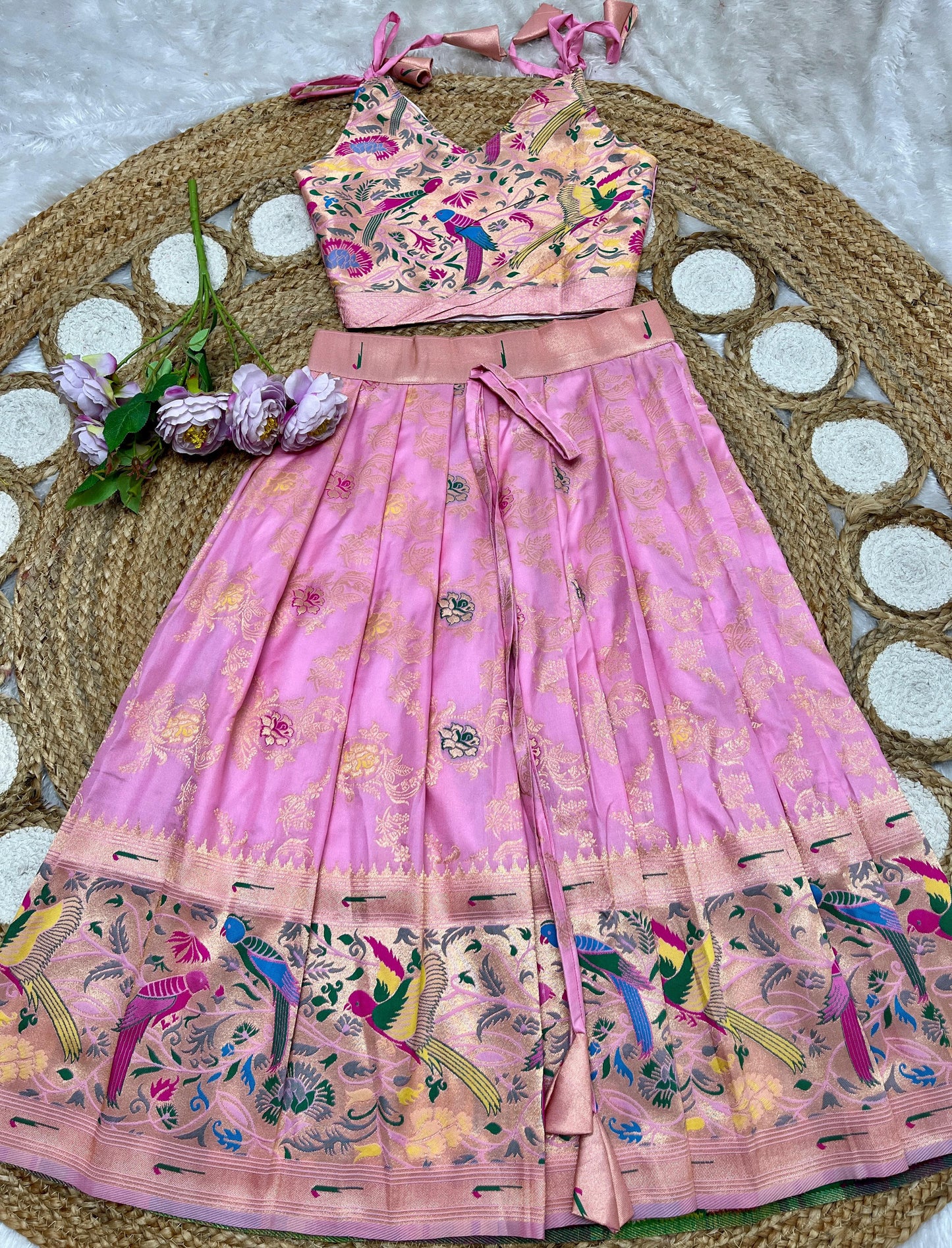 Baby pink Paithani lehenga for kids