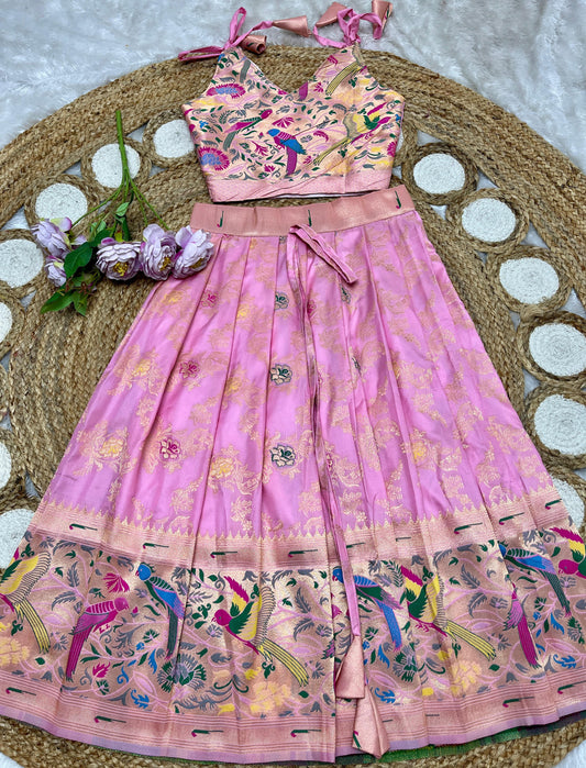 Baby pink Paithani lehenga for kids