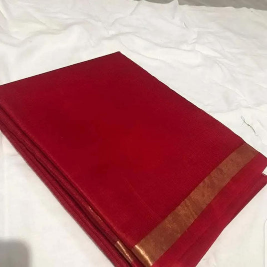 Dark red kota doria cotton silk sarees