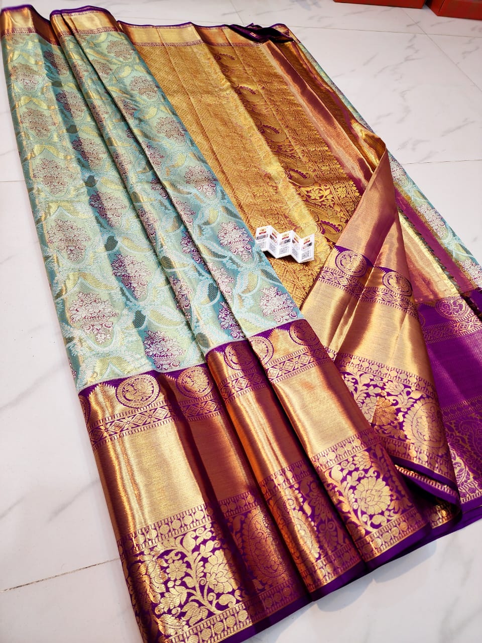 Pastel blue pure kanchipuram bridal silk sarees