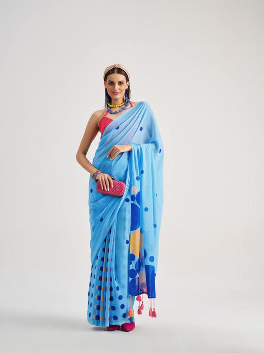 Sky blue Digital printed Georgette sarees