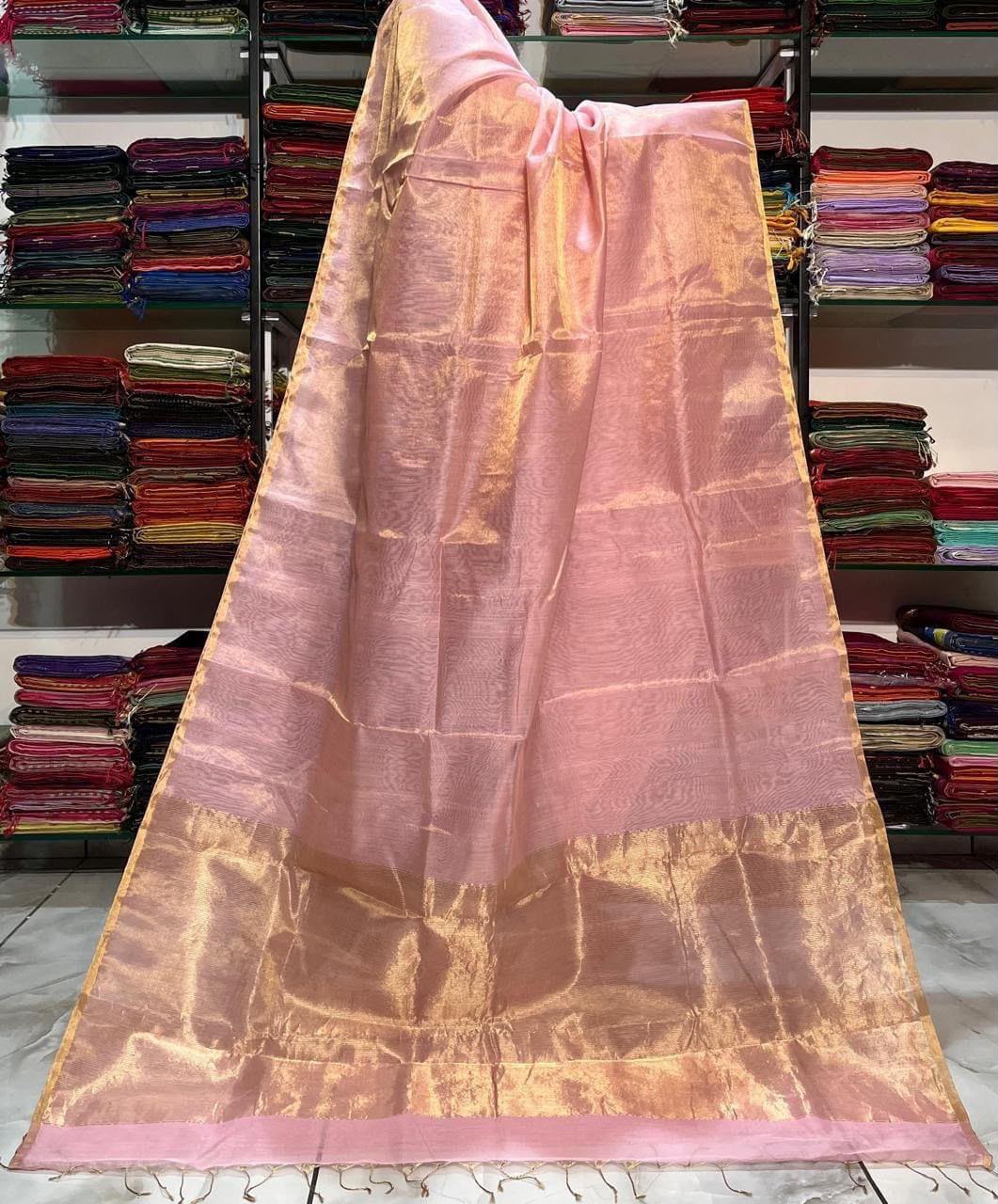 Linen Tissue sarees with 1 inch border