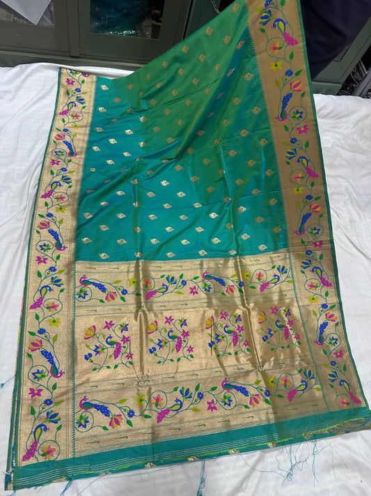 Rama green soft silk brocade paithani Sarees