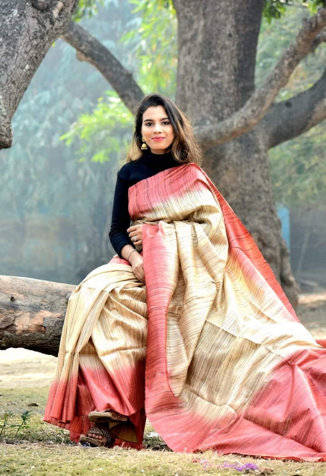 Pure handloom Tussar Ghicha silk sarees