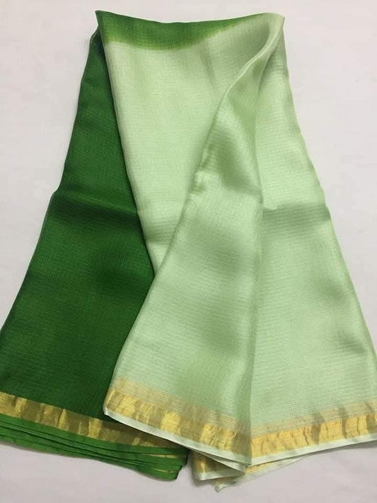 Dark green and pista green kota doria cotton silk sarees