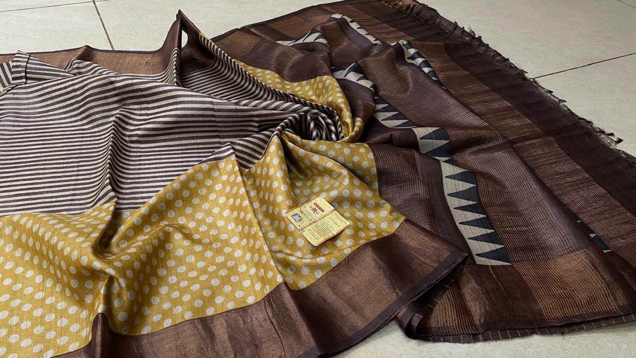Pure Tussar silk block printed sarees