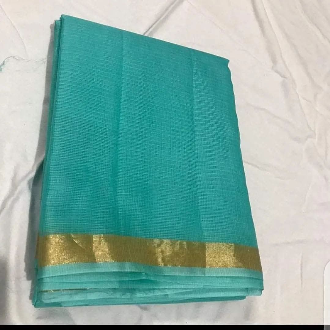 Turquoise blue kota doria cotton silk sarees