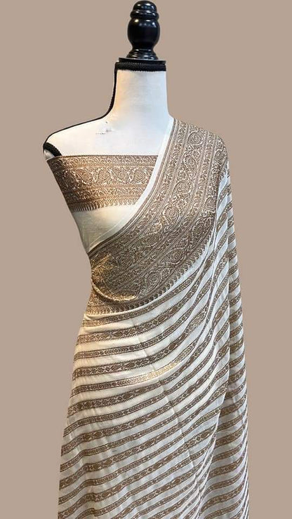 Semi banarasi khaddi georgette sarees with stripes