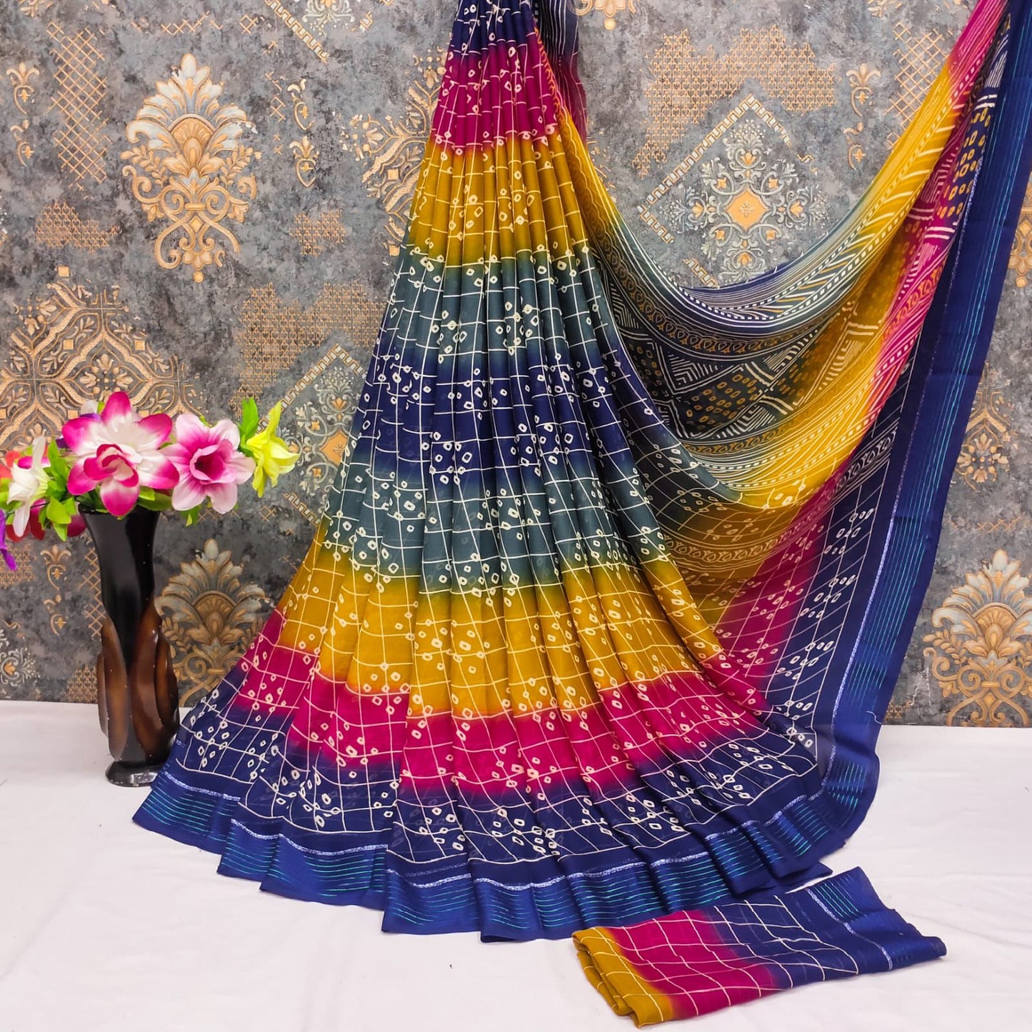 Georgette Bandhani print sarees
