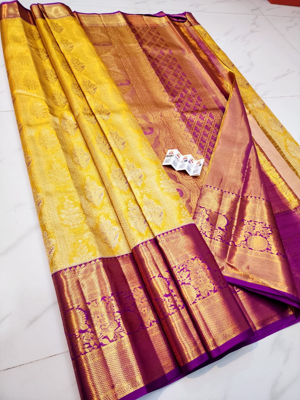 Yellow pure kanchipuram bridal silk sarees